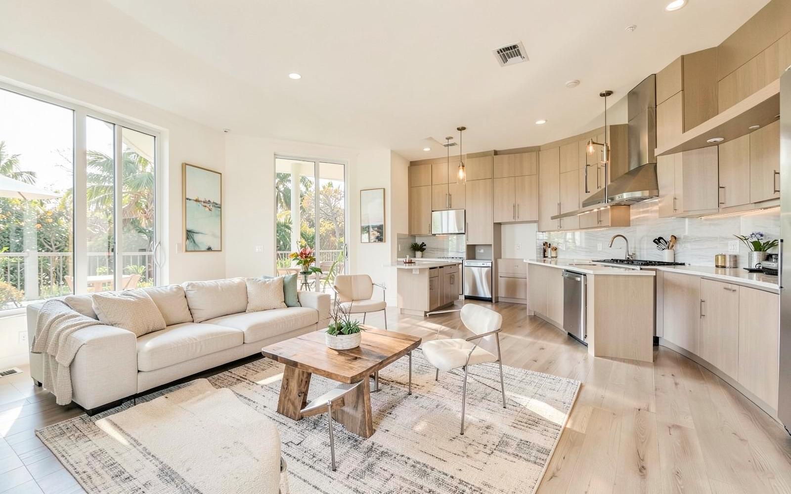 Renovated open-plan living room and kitchen in Orlando